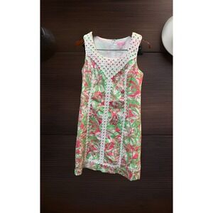 Lilly Pulitzer Womens Floral Pink & Green Sleeveless‎ Cotton Dress Size 12